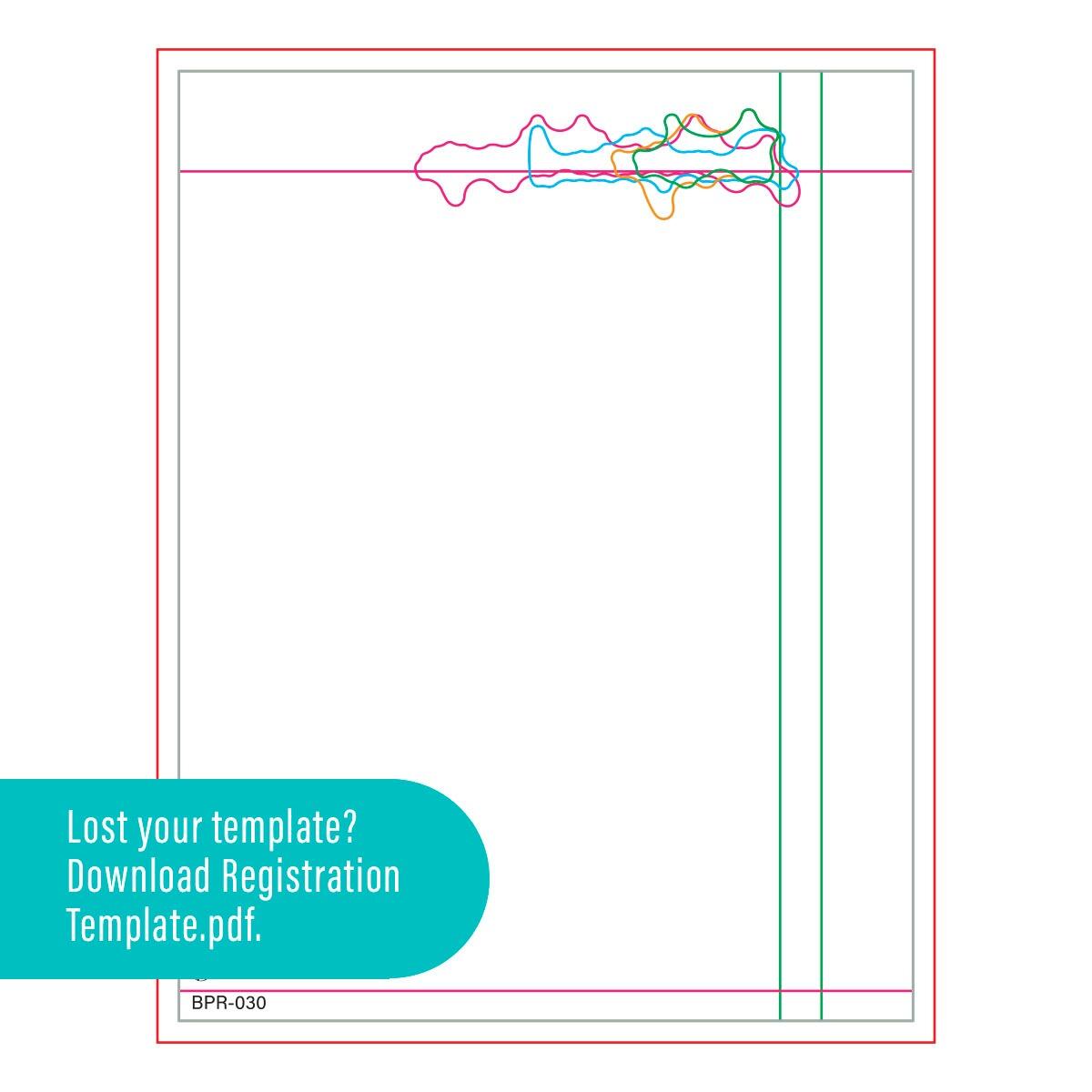 Registration template with colorful lines and text prompting to download a PDF.