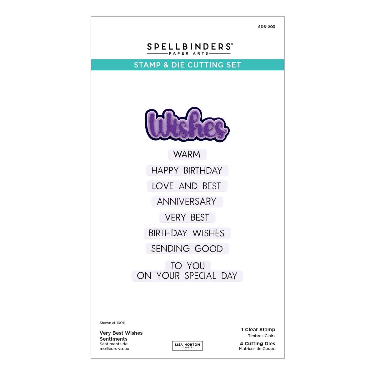 Spellbinders Very Best Wishes Sentiments Clear Stamp & Die Set from the Wildflowers Collection by Lisa Horton