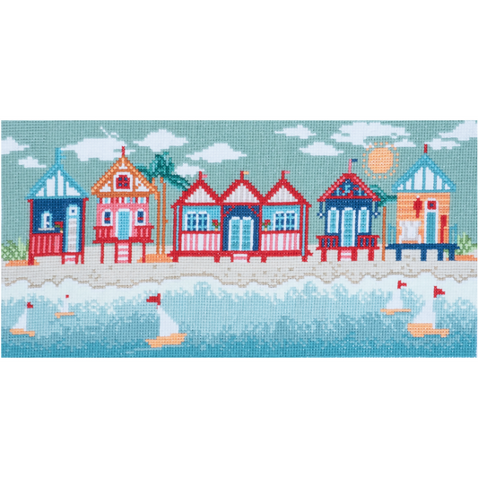 Trimits Beach Huts Large Cross Stitch Kit Completed