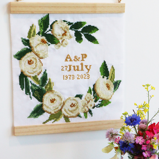 Trimits Celebration Wreath Large Cross Stitch Kit Hanging Up