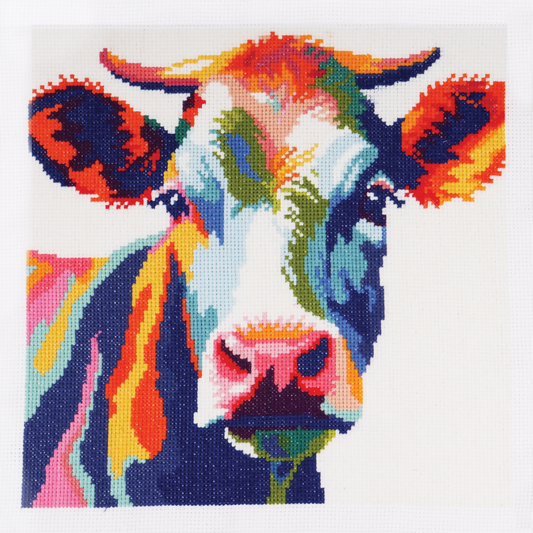 Trimits Cow Large Cross Stitch Kit Completed
