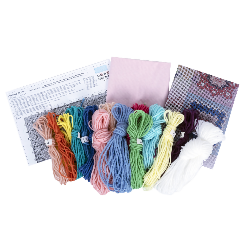 Embroidery thread set with patterns on a white background