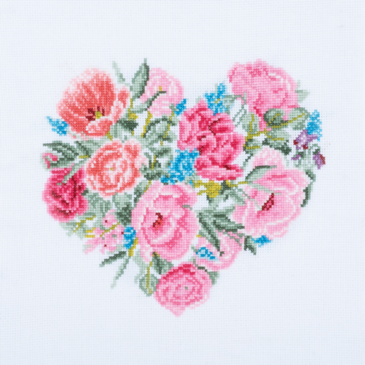 Trimits Floral Heart Large Cross Stitch Kit Completed
