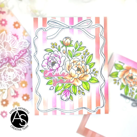 Floral design with 'love you' text on a striped background, featuring the AS Creative Team logo.