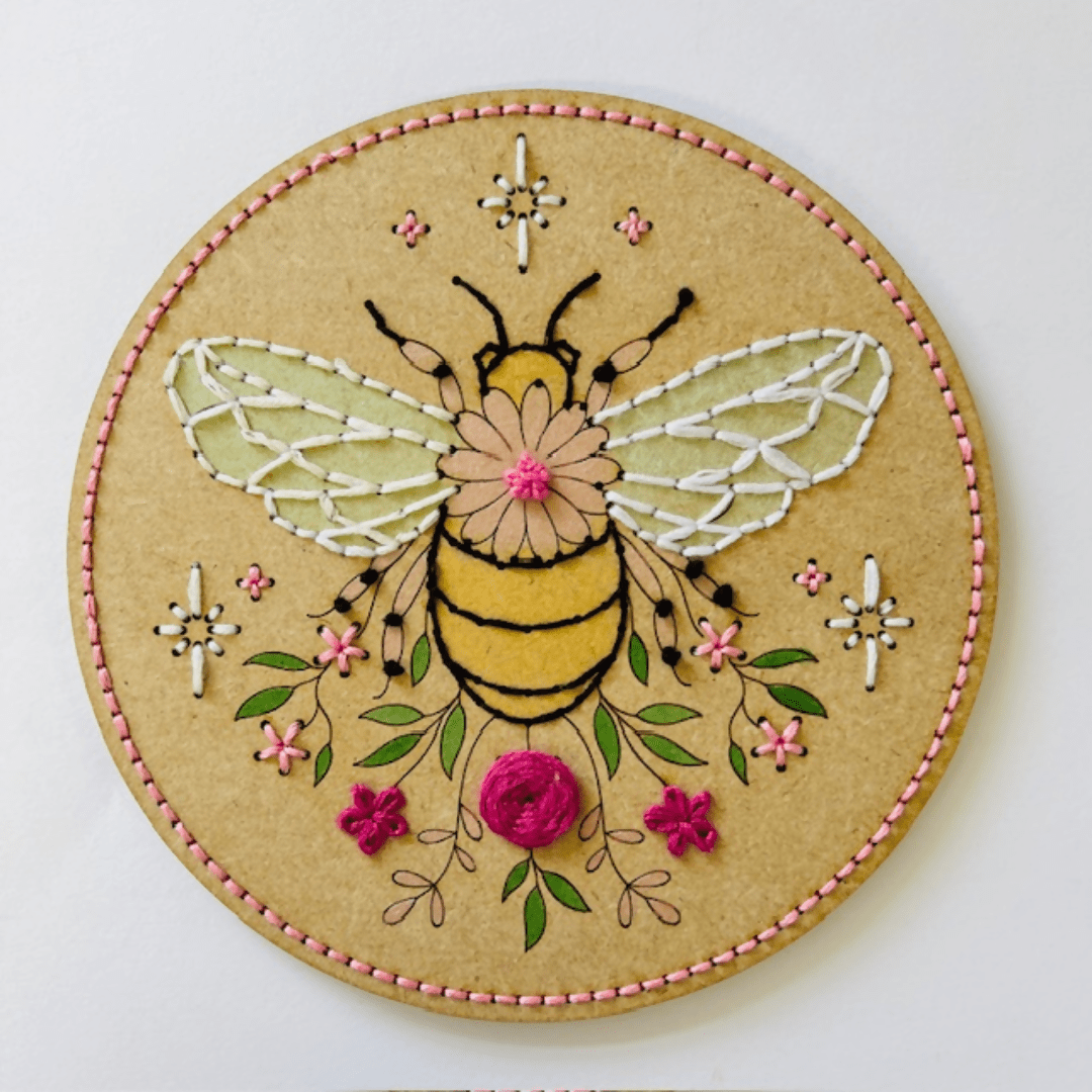 Bee with Flowers Embroidery Kit - CraftSource Market: Craft Supplies & Kits Embroidery