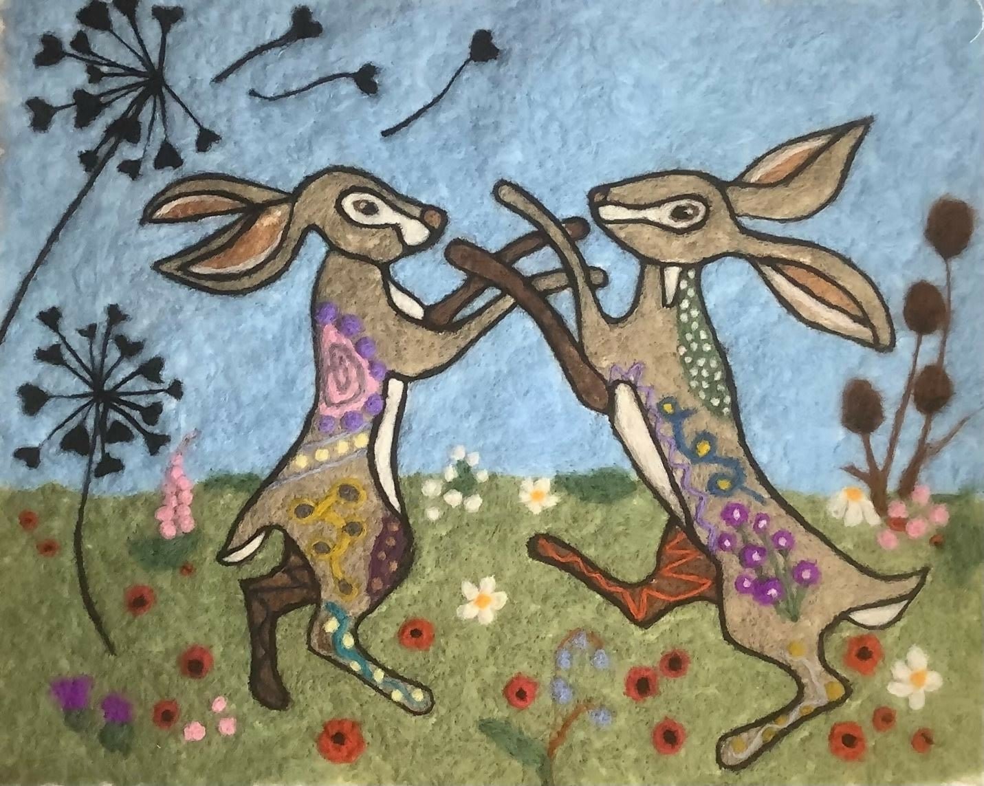 Boxing Hares Picture Felting Kit - CraftSource Market: Craft Supplies & Kits