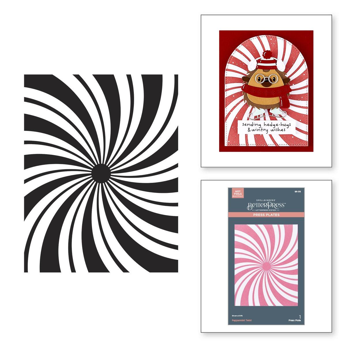 A finished handmade card with a peppermint swirl design created with the Peppermint Twist plate.
