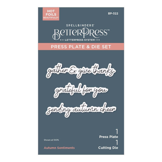 Spellbinders Autumn Sentiments BetterPress Plate & Die Set from the Autumn Archives Collection by Kelly Bangs