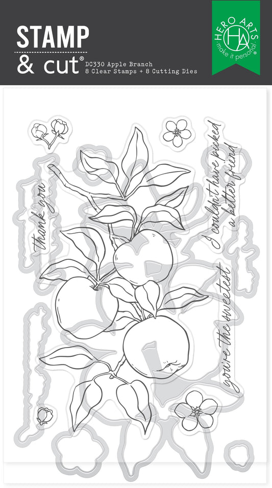 Clear stamp set with apple branch design on a white background