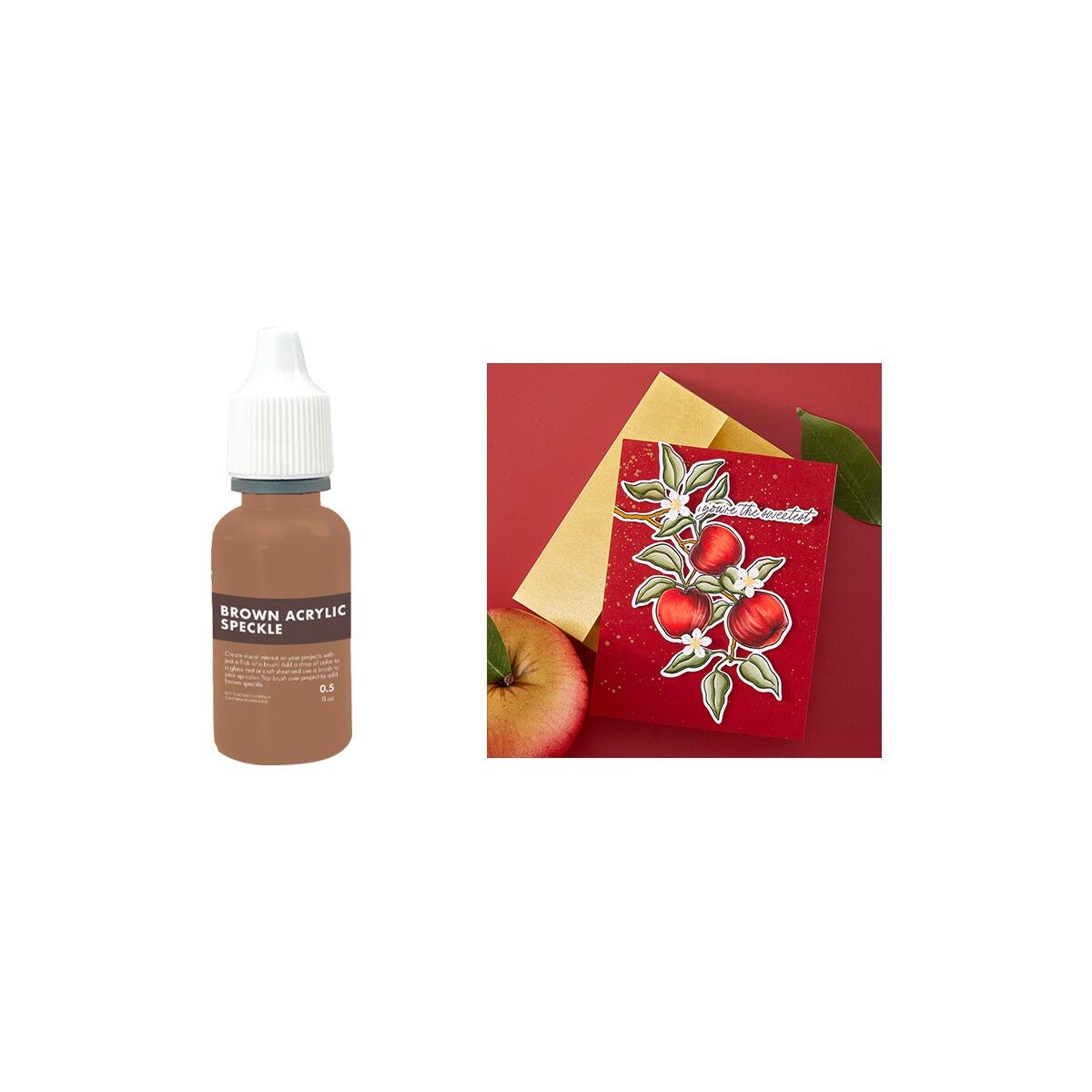 A finished handmade card with a brown speckled design created with the Hero Arts Brown Acrylic Speckle Ink.