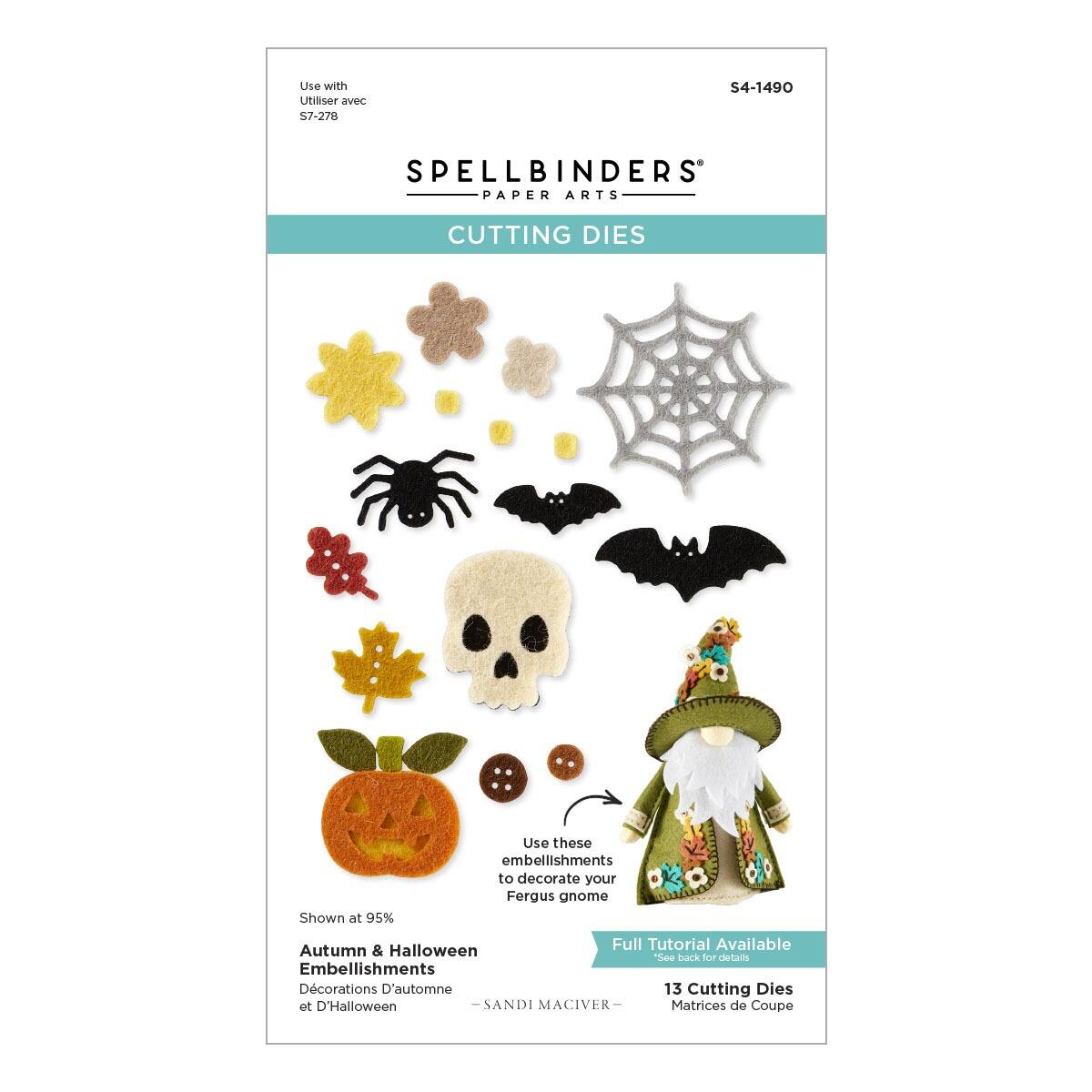 Spellbinders cutting dies set with Halloween-themed embellishments on a white background