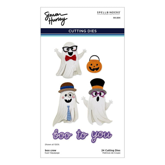 Halloween-themed cutting dies with ghosts and a pumpkin on a white background