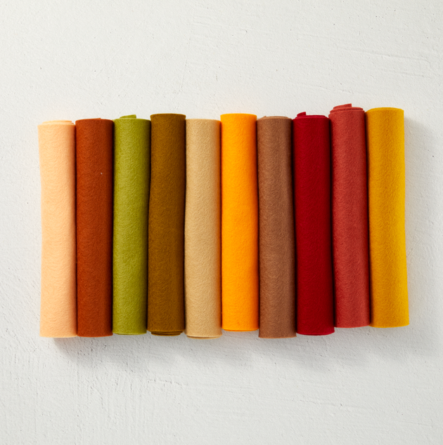 Merino wool felt sheets in various autumn and fall colors.