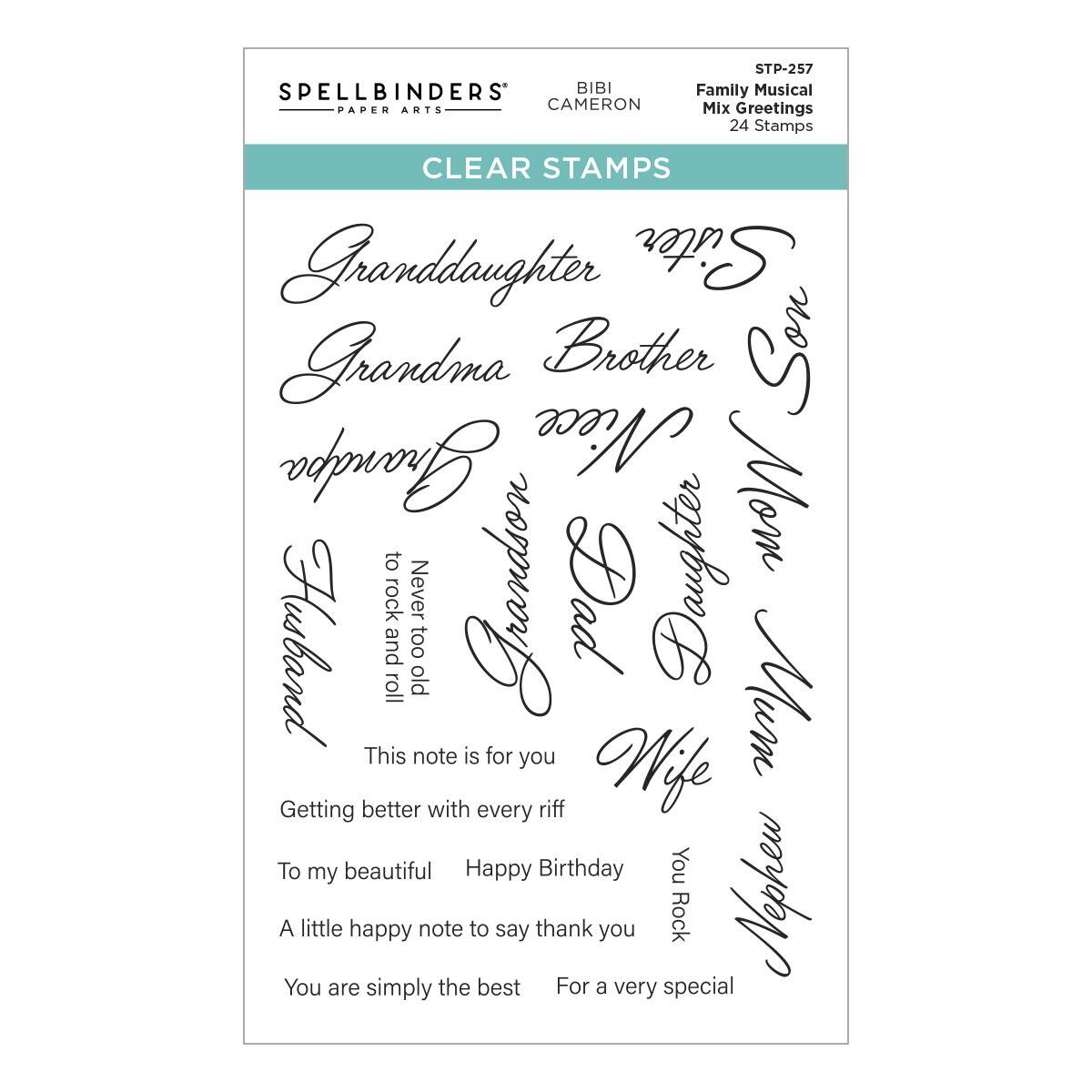 Spellbinders Family Musical Mix Greetings Clear Stamp Set | Bibi's Musical Notes Collection by Bibi Cameron