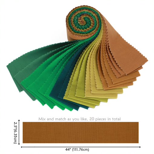 Set of fabric swatches in green, blue, yellow, and brown on a white background