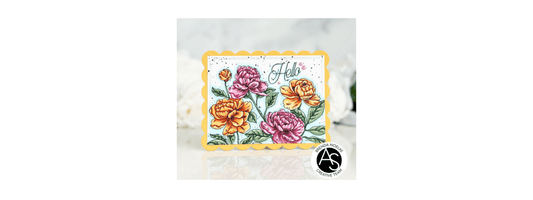 Hello Card Featuring Peony Blossoms Press Plate by Alex Syberia - CraftSource Market: Craft Supplies & Kits