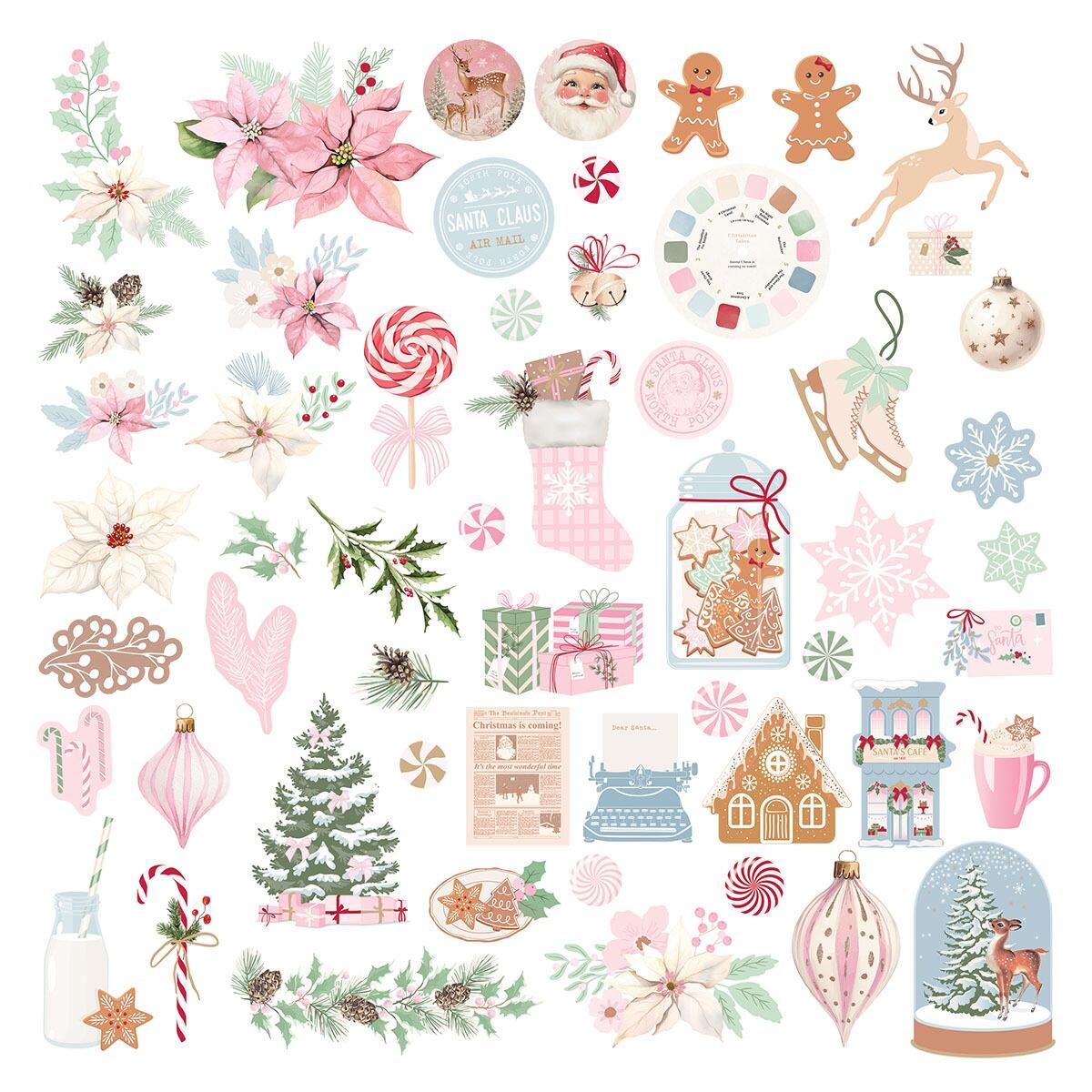 Collection of Christmas-themed stickers on a white background