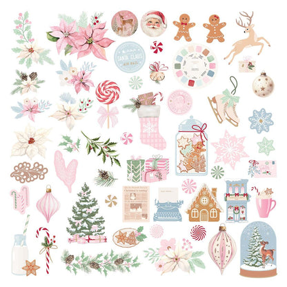 Collection of Christmas-themed stickers on a white background