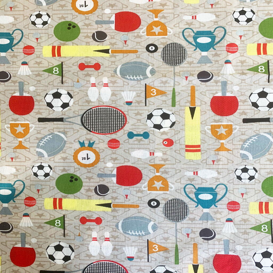 Pattern of sports-themed icons on a textured background