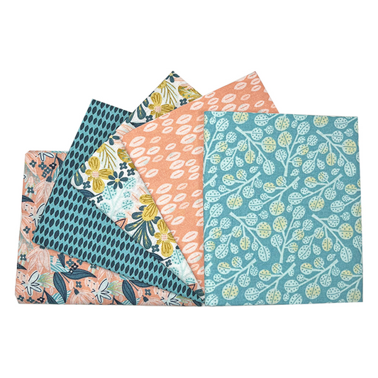 Set of fabric swatches with various patterns on a white background