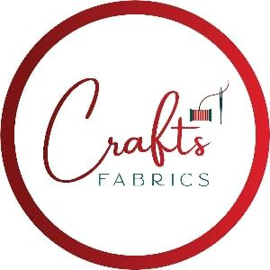 Logo of Crafts Fabrics with a red circle around it on a white background