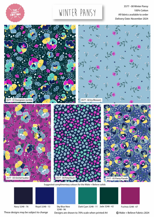 The Craft Cotton Co. Pansy Printed Wide 5Pcs Fat Quarter