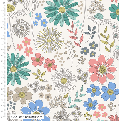 Floral pattern with various flowers on a white background