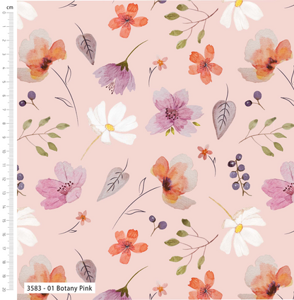 Floral pattern on a pink background with a ruler for scale.