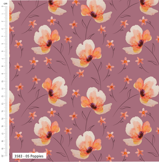 Floral pattern with poppies on a pink background