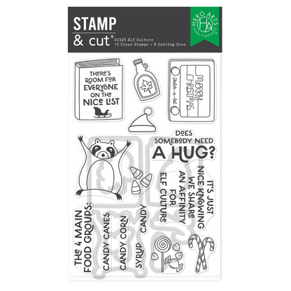 Clear stamps with Christmas-themed designs on a white background