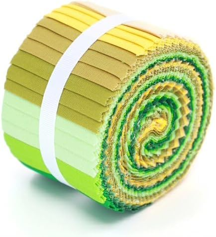 Roll of green and yellow fabric with a white band