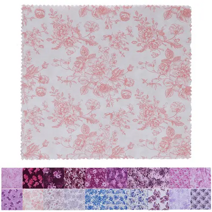 Floral patterned fabric swatch with a patchwork of different floral designs.