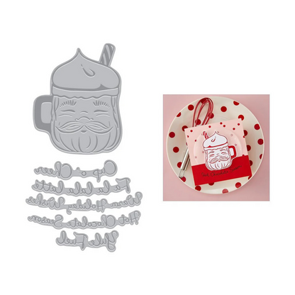 Letterpress shaped like a mug with a face and text, on a white background.