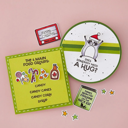 Christmas cards  on a pink background using die and stamps