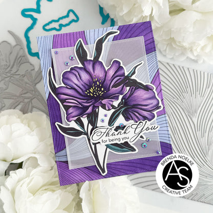 Purple floral card with 'Thank you for being you' text on a floral background