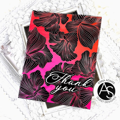 Card with black floral design and 'Thank you' text on a white background