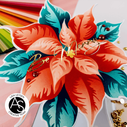 Colorful floral design with jewelry on a colorful background, featuring the Lien Leysen Creative Team logo.