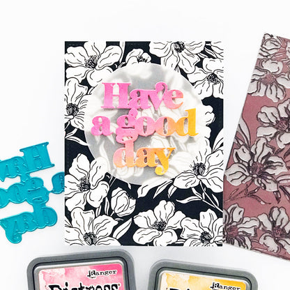 Decorative stickers with floral designs and text on a white background
