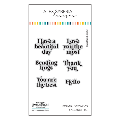 Clear stamp set with various sentiments by Alex Syberia on a white background