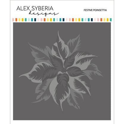 Stylized poinsettia design on a gray background with 'Alex Syberia Designs' branding.