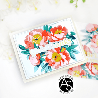 Floral card with colorful flowers on a white background, featuring the AS Creative Team logo.