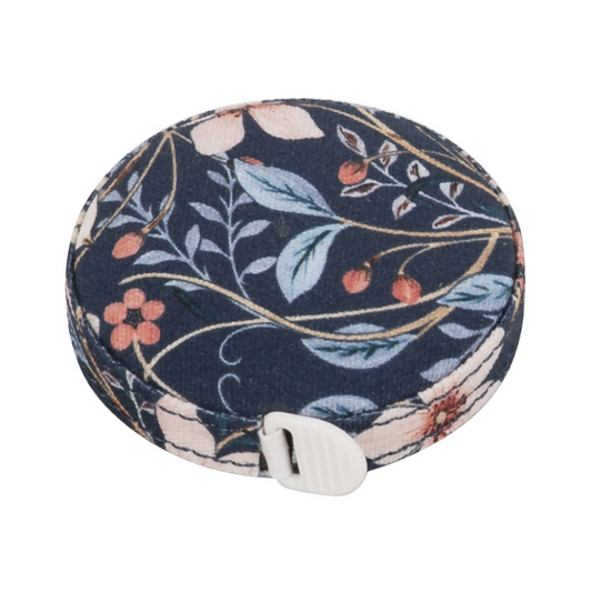 Blossom Birds Ret retractable Tape Measure, closed, showing bird print design