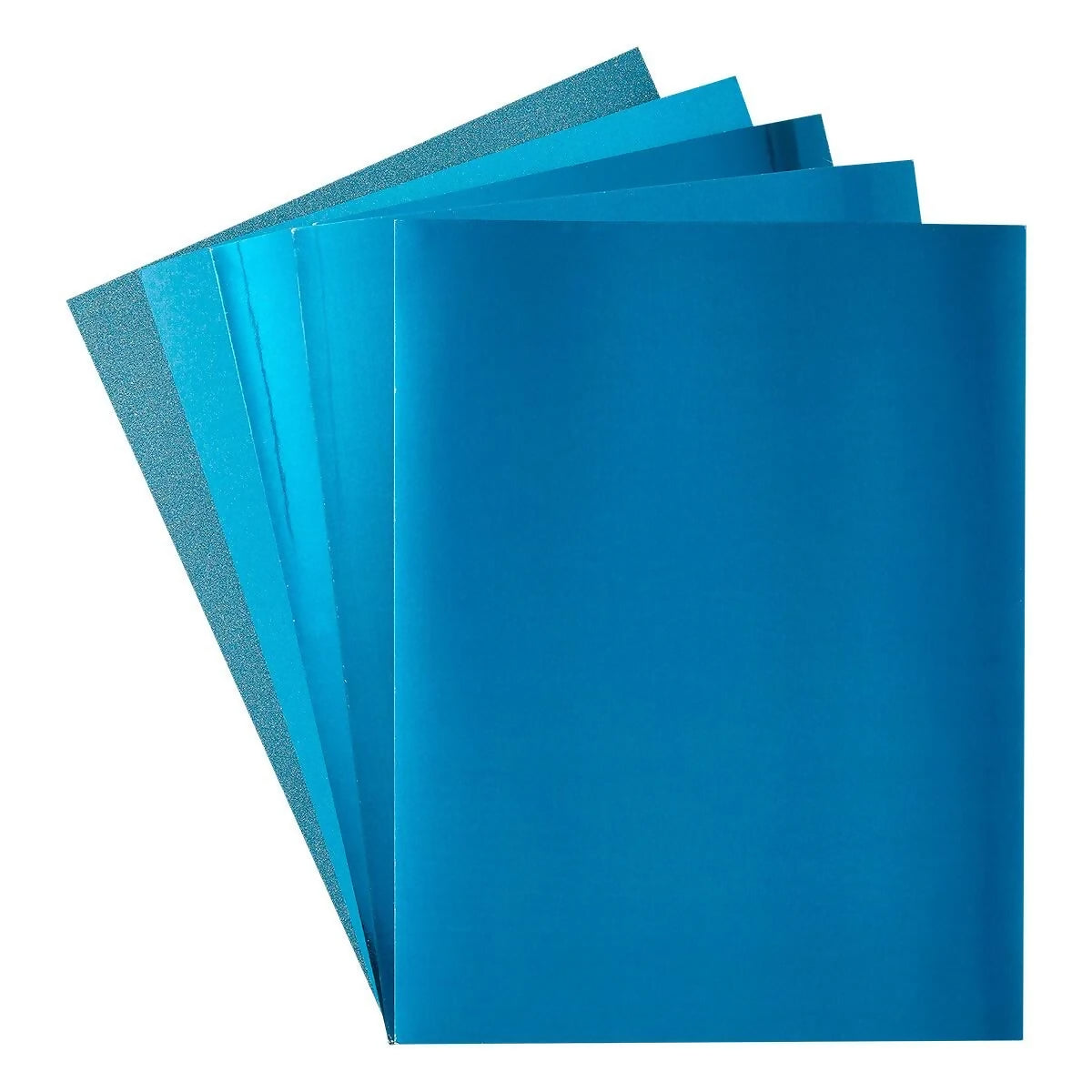 Set of blue sheets with textured edges on a white background