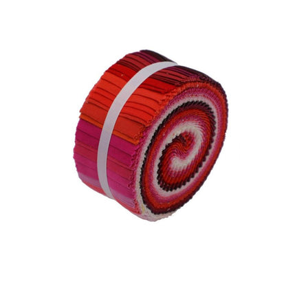 Roll of red and pink striped fabric on a white background