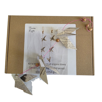 Kit to make 6 hanging origami doves, easy to fold
