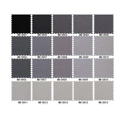 Grid of black and gray color swatches labeled MB-DH01 to MB-DH12 on a white background.