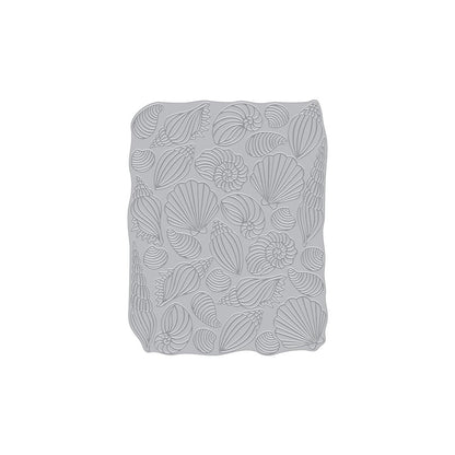 Gray textured square with shell pattern on a white background