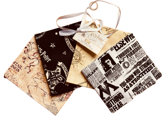 Set of Harry Potter-themed coasters with a map design on a white background