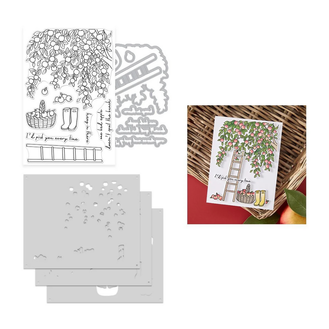 Set of metal dies and stencils with garden-themed designs on a white background.