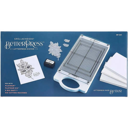 The Spellbinders BetterPress Letterpress System, a white machine for making embossed and letterpressed cards.